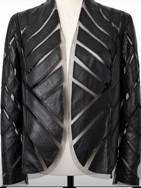 Frank Lyman Black Faux Leather Gothic Jacket M Geometric Whimsigoth Cut Out Edgy